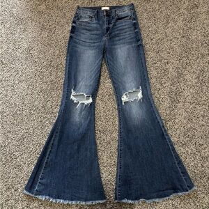 Altar'd State Distressed Super Flare Jeans in Dark Blue